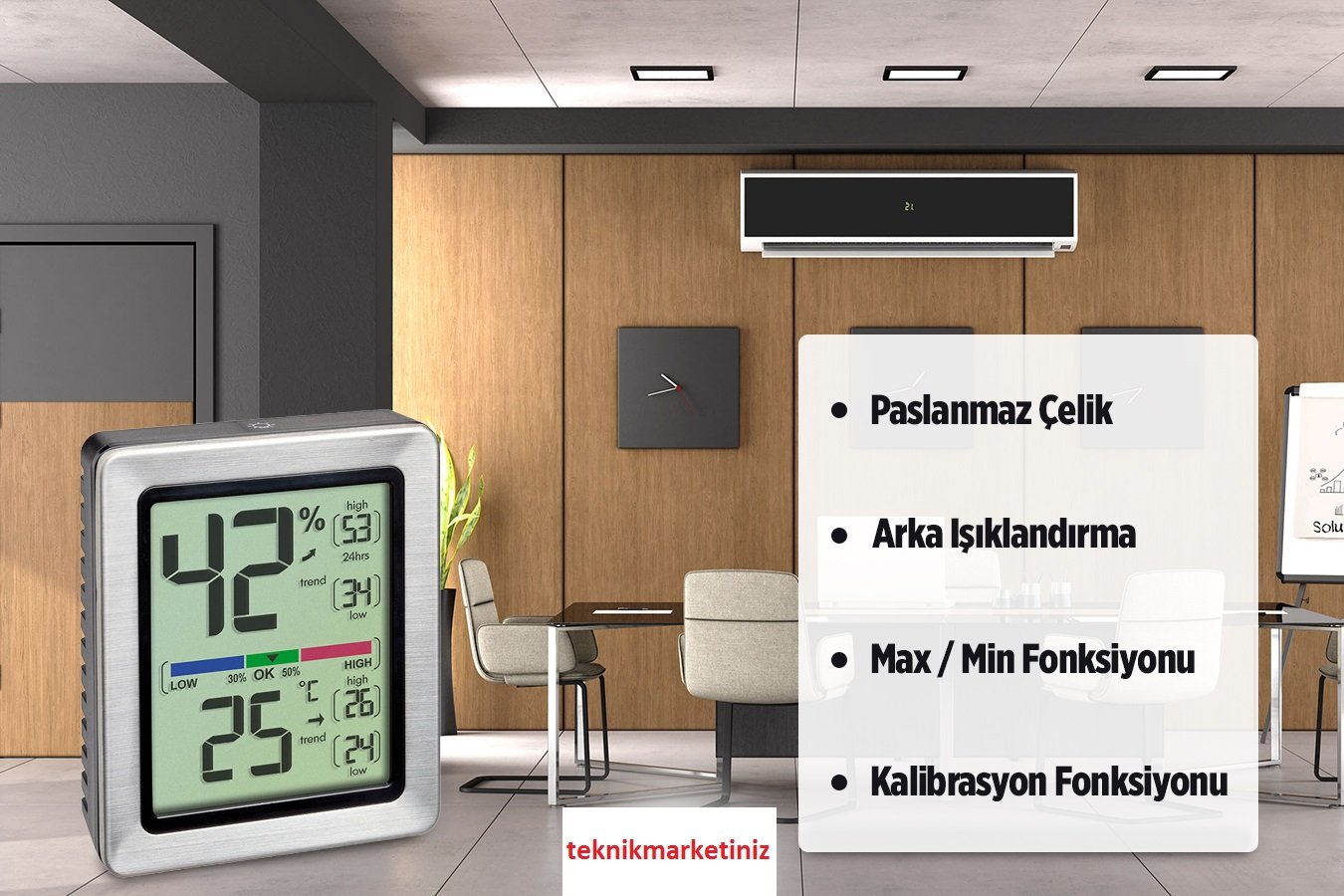 tfa dostmann 30.5047.54 exacto paslanmaz çelik çerçeveli dijital sıcaklık ve nem ölçer termometre-higrometre TM832.1046.54